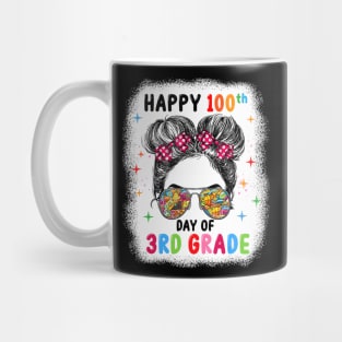 Bleached Happy 100th Day Of 3rd Grade Messy Bun Kids Girls Mug